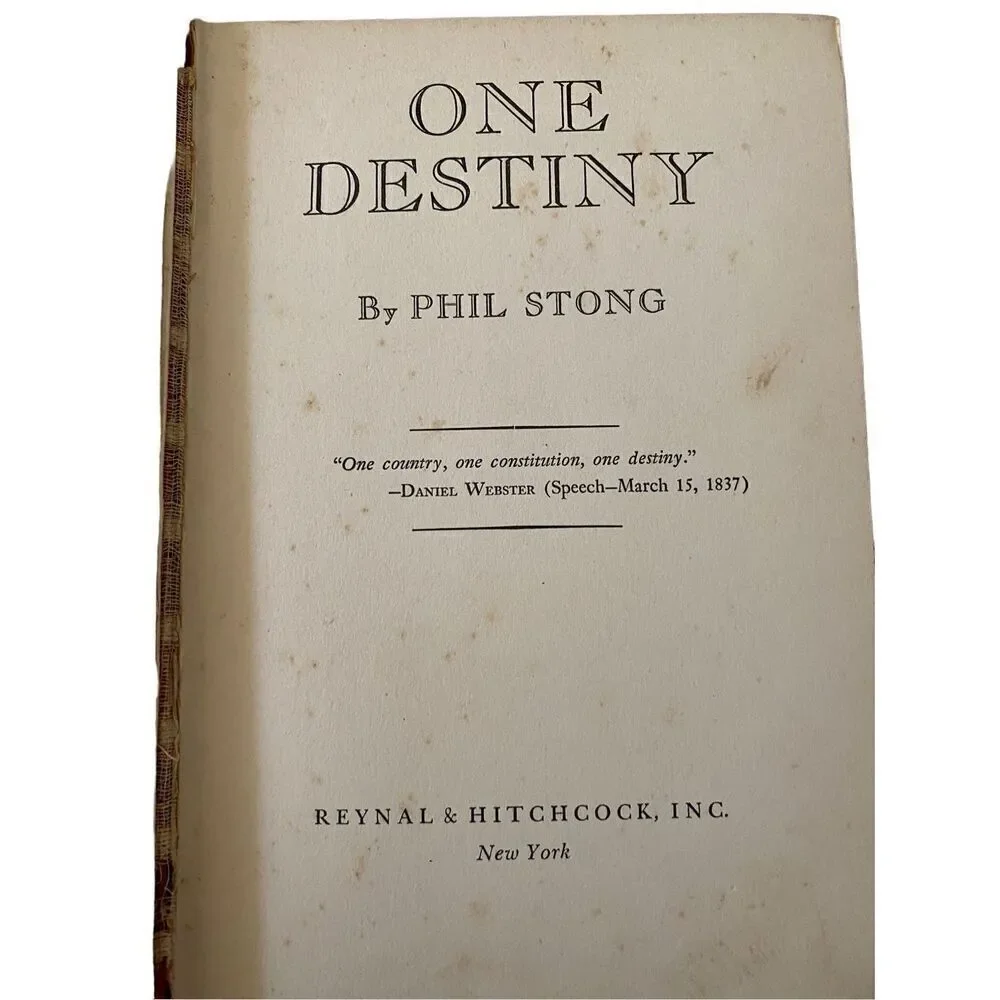 One Destiny By Phil Stong Hardcover Book 1942 Novel